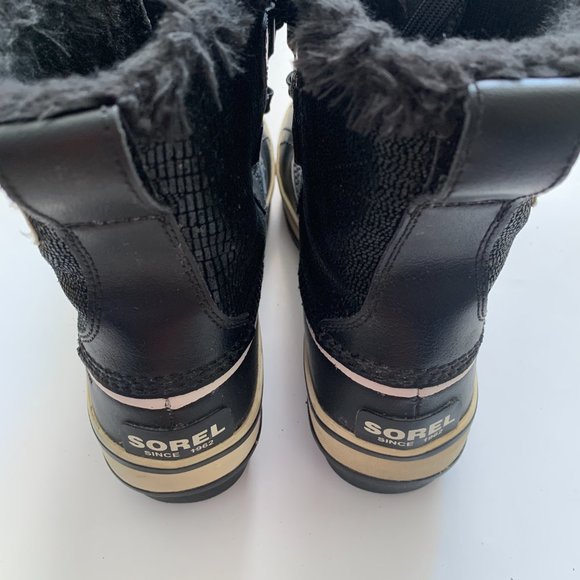 Sorel Tivoli Black White Winter Ankle Boots Fur 5 - Picture 5 of 7